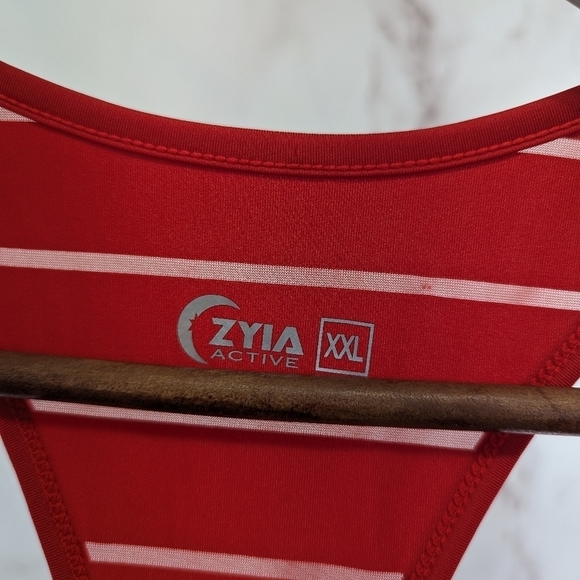 Zyia Active Tank Top Women XXL 2XL Red Sheer Striped Racerback Havana NEW - Picture 4 of 12
